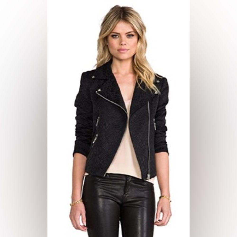 BLACK JACQUARD LINE & DOT MOTO JACKET